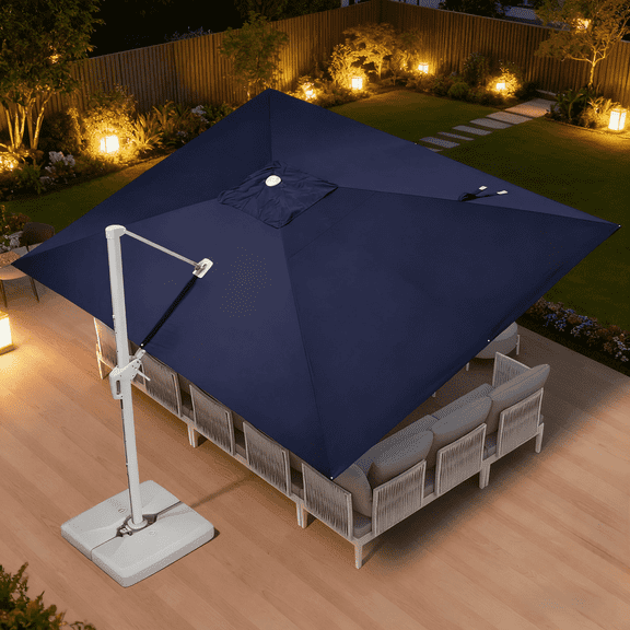 PURPLE LEAF 10 × 13 FT Patio Umbrella White Cantilever Offset Umbrella Rectangle Outdoor Umbrella with 360° Rotation for Garden Deck Pool, Navy Blue