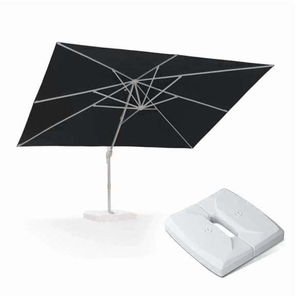 PURPLE LEAF 10' × 13' Patio Umbrella With Base White Cantilever Umbrella Square Outdoor Offset Umbrella Windproof with 360° Rotation for Garden Deck Pool, Grey