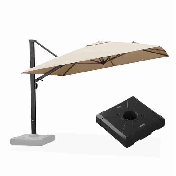 PURPLE LEAF 10 FT Cantilever Umbrella with Base Square Large Aluminum Outdoor Offset Patio Umbrella with 360° Rotation for Pool Garden Deck Backyard Beige