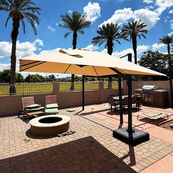 PURPLE LEAF 10 FT Outdoor Cantilever Umbrellas Square Aluminum Offset Hanging Umbrellas with 360°Rotation Tilt Adjutable Garden Pool Large Patio Umbrella,Beige