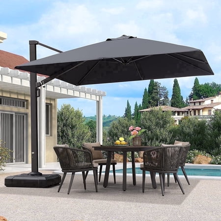 PURPLE LEAF 10 FT Outdoor Large Cantilever Umbrellas Square Aluminum Offset Umbrella with 360°Rotation Tilt Adjutable Garden Pool Large Patio Umbrella,Gray