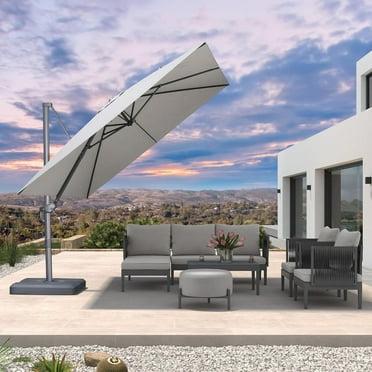 PURPLE LEAF 10 FT Patio Cantilever Umbrella Outdoor Offset Square Umbrella with 360-degree Rotation for Deck Pool Garden, Light Grey