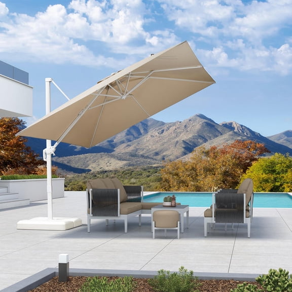PURPLE LEAF 10 FT Patio Umbrella White Cantilever Offset Umbrella Square Outdoor Umbrella with 360° Rotation for Garden Deck Pool, Beige