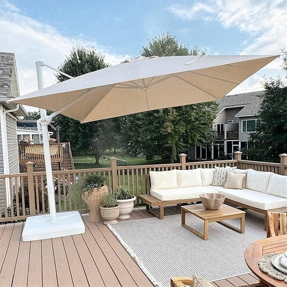 PURPLE LEAF 10 FT Patio Umbrella White Cantilever Offset Umbrella Square Outdoor Umbrella with 360° Rotation for Garden Deck Pool, Beige