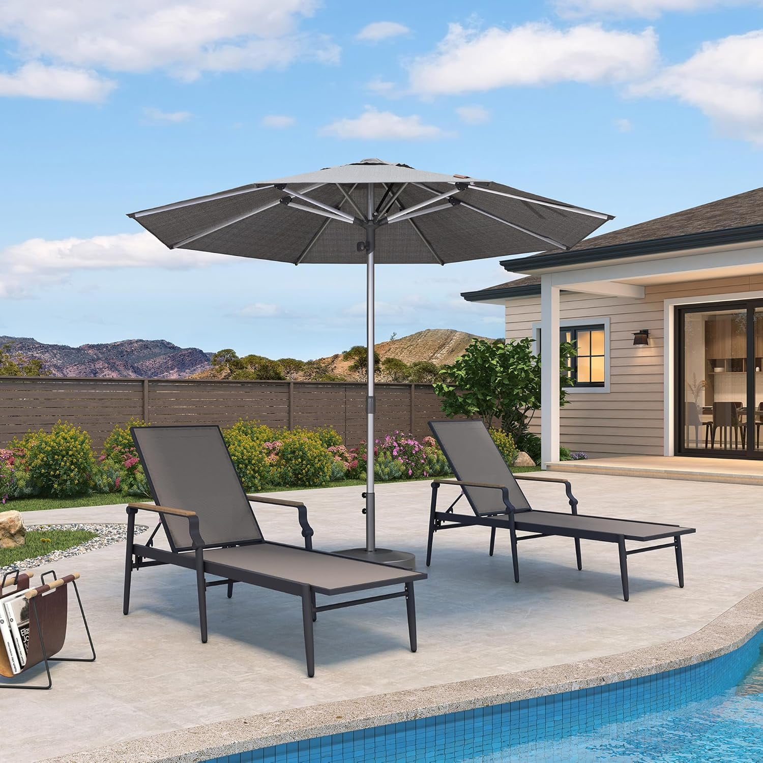 8 ft aluminum parasol patio umbrella PURPLE LEAF 10 FT Semi-Auto Outdoor Market Patio Umbrella Sun Umbrellas  with 8 Aluminum Sturdy Ribs for Backyard Deck Garden Pool, Silver Pole Gray