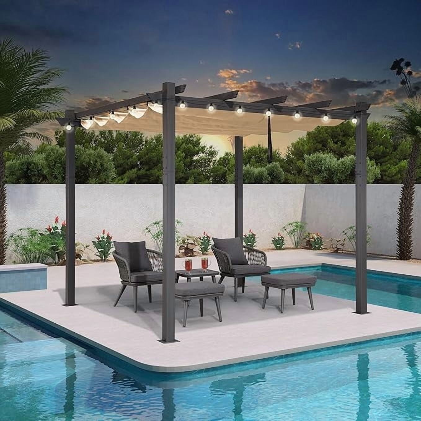 PURPLE LEAF 10' X 10' Outdoor Retractable Pergola with Sun Shade Canopy ...