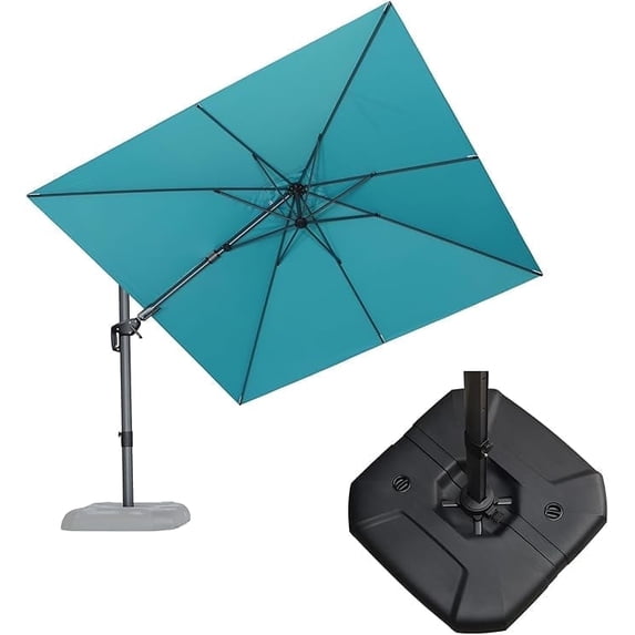 PURPLE LEAF 10' X 10' Tilting Patio Umbrella with Base Outdoor Cantilever Swivel Square Umbrella with Tilt Aluminum Offset Umbrella with 360-degree Rotation for Garden Deck Pool Patio Turquoise Blue