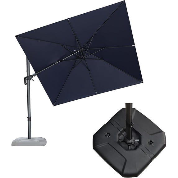 PURPLE LEAF 10' X 10' Tilting Patio Umbrella with Base Outdoor Cantilever Swivel Square Umbrella with Tilt Aluminum Offset Umbrella with 360-degree Rotation for Garden Deck Pool Patio Navy Blue