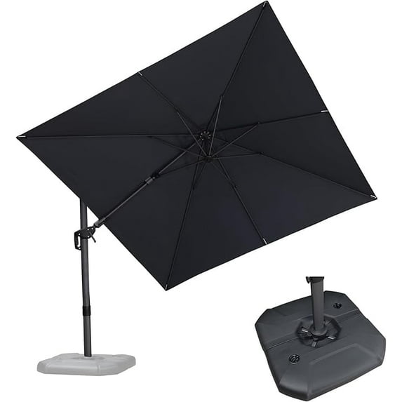 PURPLE LEAF 10' X 10' Tilting Patio Umbrella with Base Outdoor Cantilever Swivel Square Umbrella with Tilt Aluminum Offset Umbrella with 360-degree Rotation for Garden Deck Pool Patio Grey