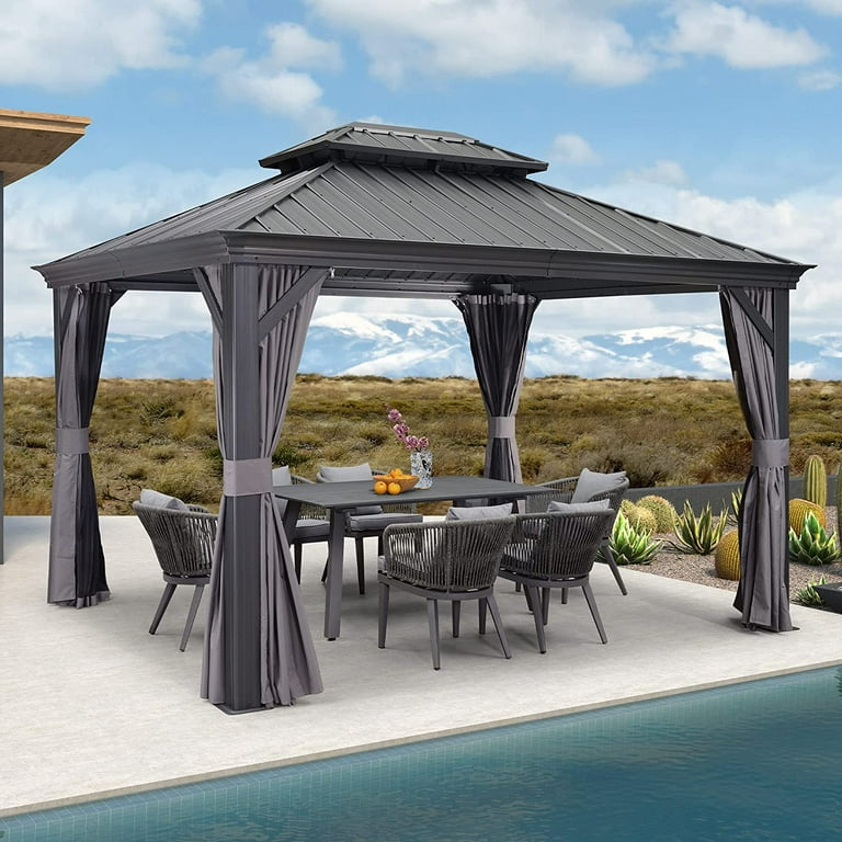 Outdoor Gazebo with Aluminum Frame and Netting - Grey