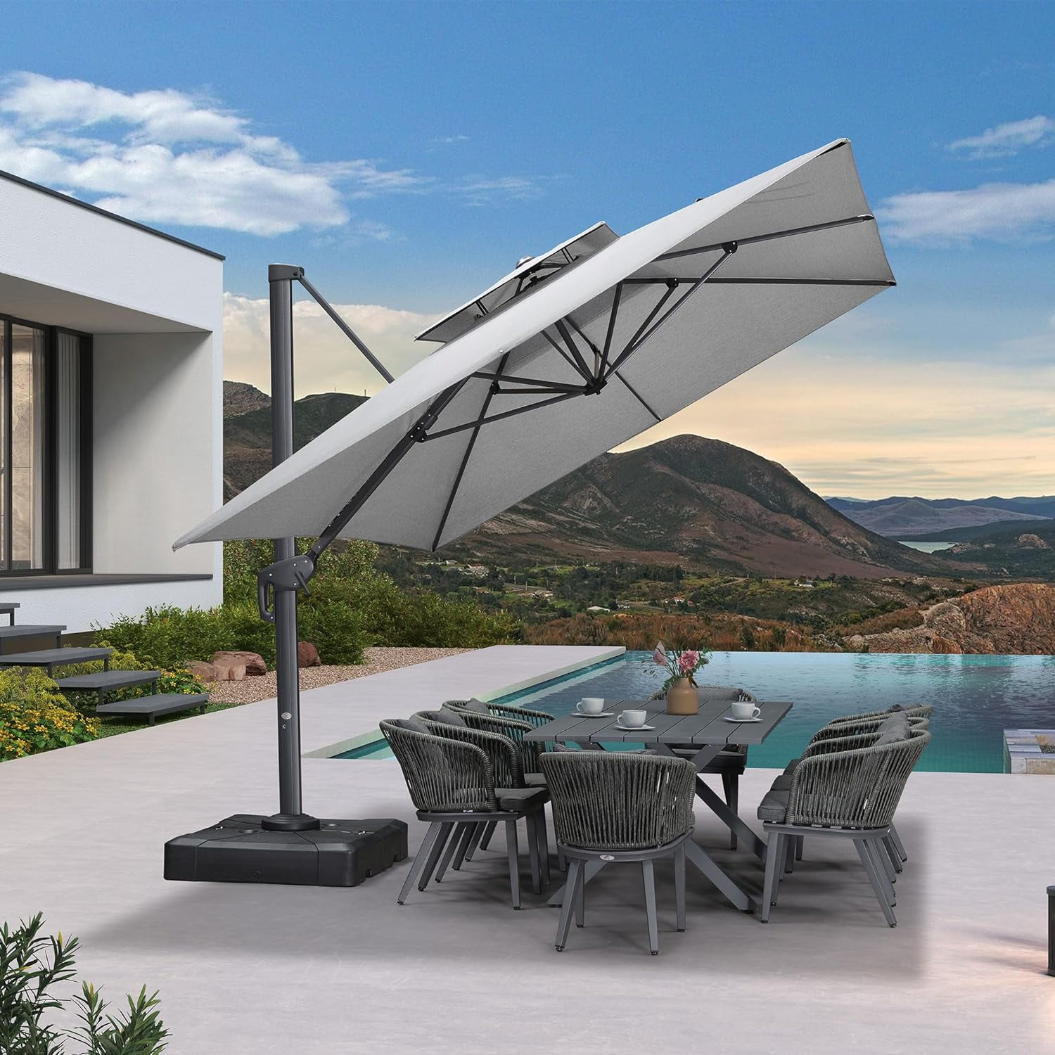 PURPLE LEAF 10' X 13' Double Top Olefin Cantilever Patio Umbrella Deluxe Large Outdoor Umbrella