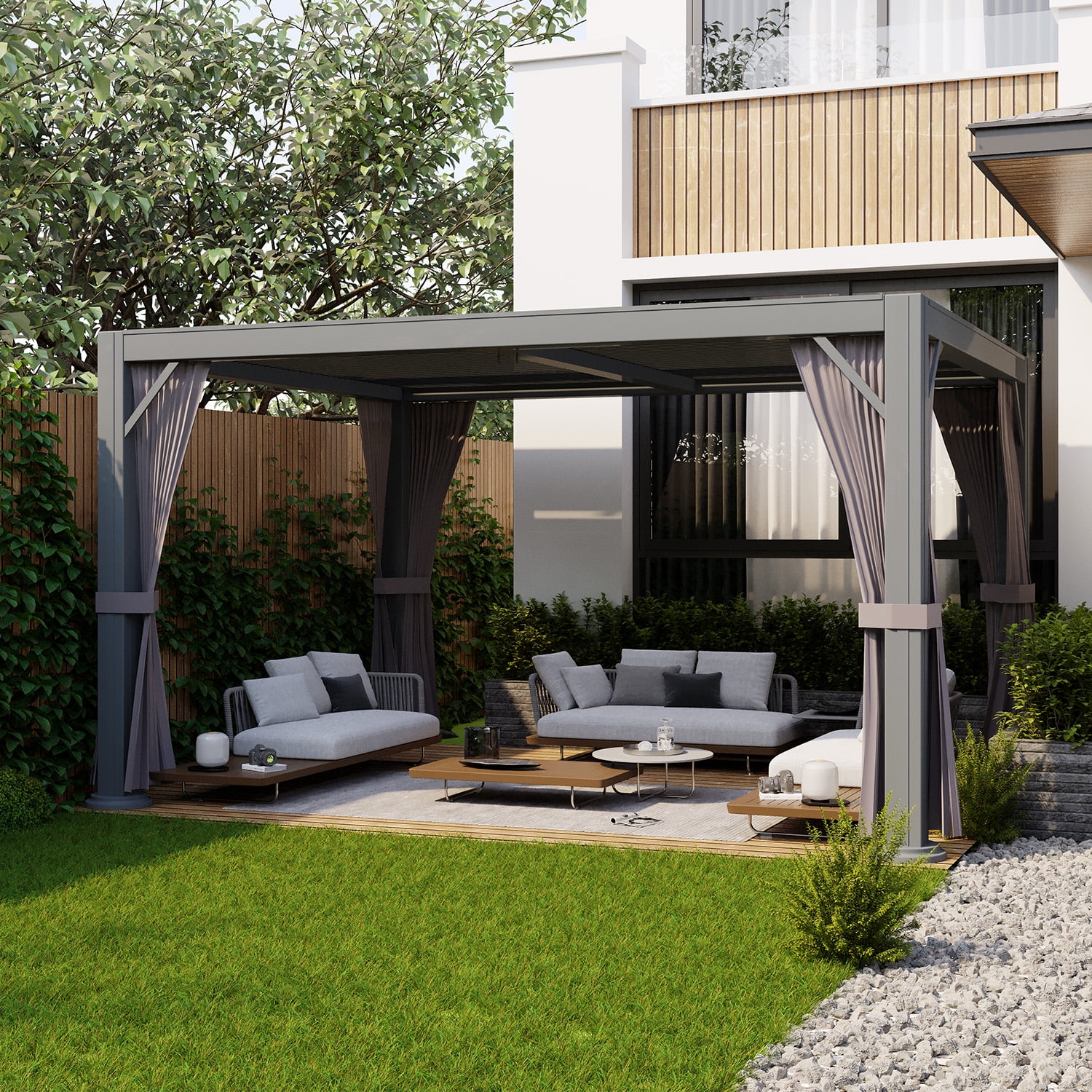 PURPLE LEAF 10' X 13' Outdoor Louvered Pergola Hardtop Aluminum Gazebo ...
