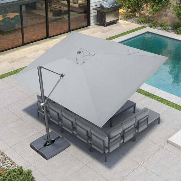 PURPLE LEAF 10' X 13' Patio Cantilever Umbrella Outdoor Offset Rectangle Umbrella with 360-degree Rotation for Deck Pool Garden, Light Grey