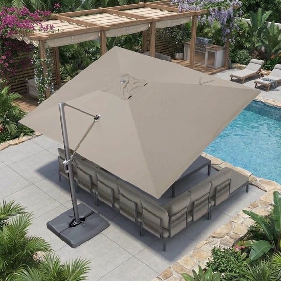 PURPLE LEAF 10' X 13' Patio Cantilever Umbrella Outdoor Offset Rectangle Umbrella with 360-degree Rotation for Deck Pool Garden, Taupe