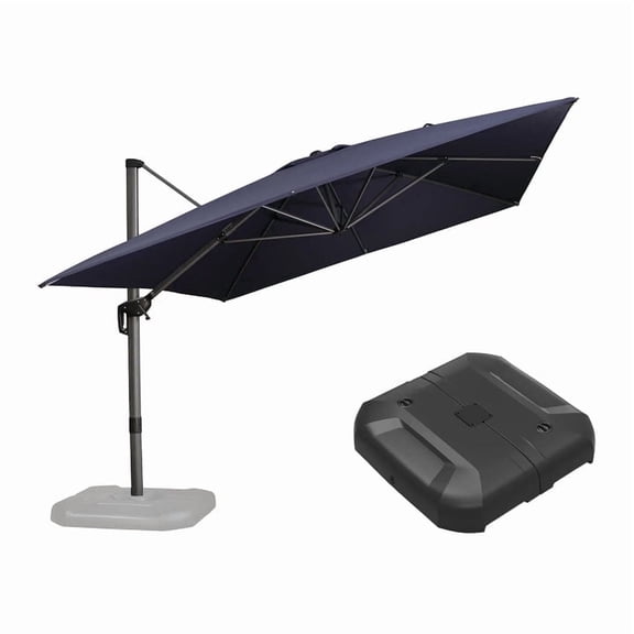 PURPLE LEAF 10' X 13' Patio Umbrella with Base Outdoor Cantilever Rectangle Offset Umbrella with 360-degree Rotation for Garden Deck Pool Patio Navy Blue