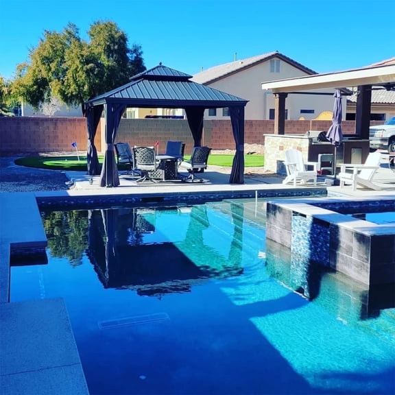 PURPLE LEAF 10' X 13' Permanent Hardtop Gazebo Aluminum Frame Gazebo with Galvanized Steel Double Roof for Patio Lawn and Garden, Curtains and Netting Included, Grey