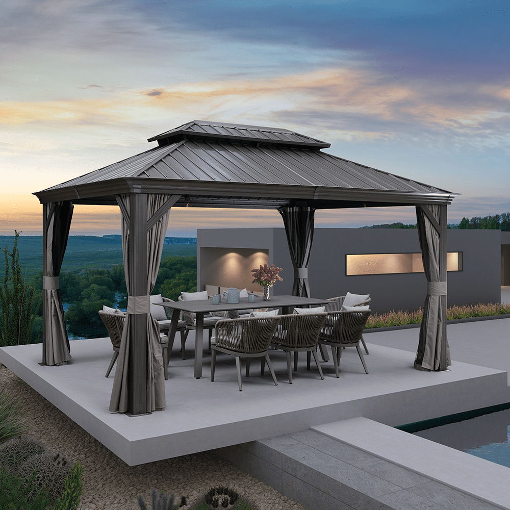 PURPLE LEAF 10' X 14' Outdoor Hardtop Gazebo Aluminum Frame Galvanized Steel Double Roof Patio