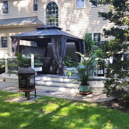 PURPLE LEAF 10' X 14' Permanent Hardtop Gazebo Aluminum Gazebo with Galvanized Steel Double Roof for Patio Lawn and Garden, Curtains and Netting Included, Gray