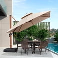 thumbnail image 1 of PURPLE LEAF  10 ft Square Wood Pattern Patio Cantilever Umbrella with Base Beige, 1 of 5