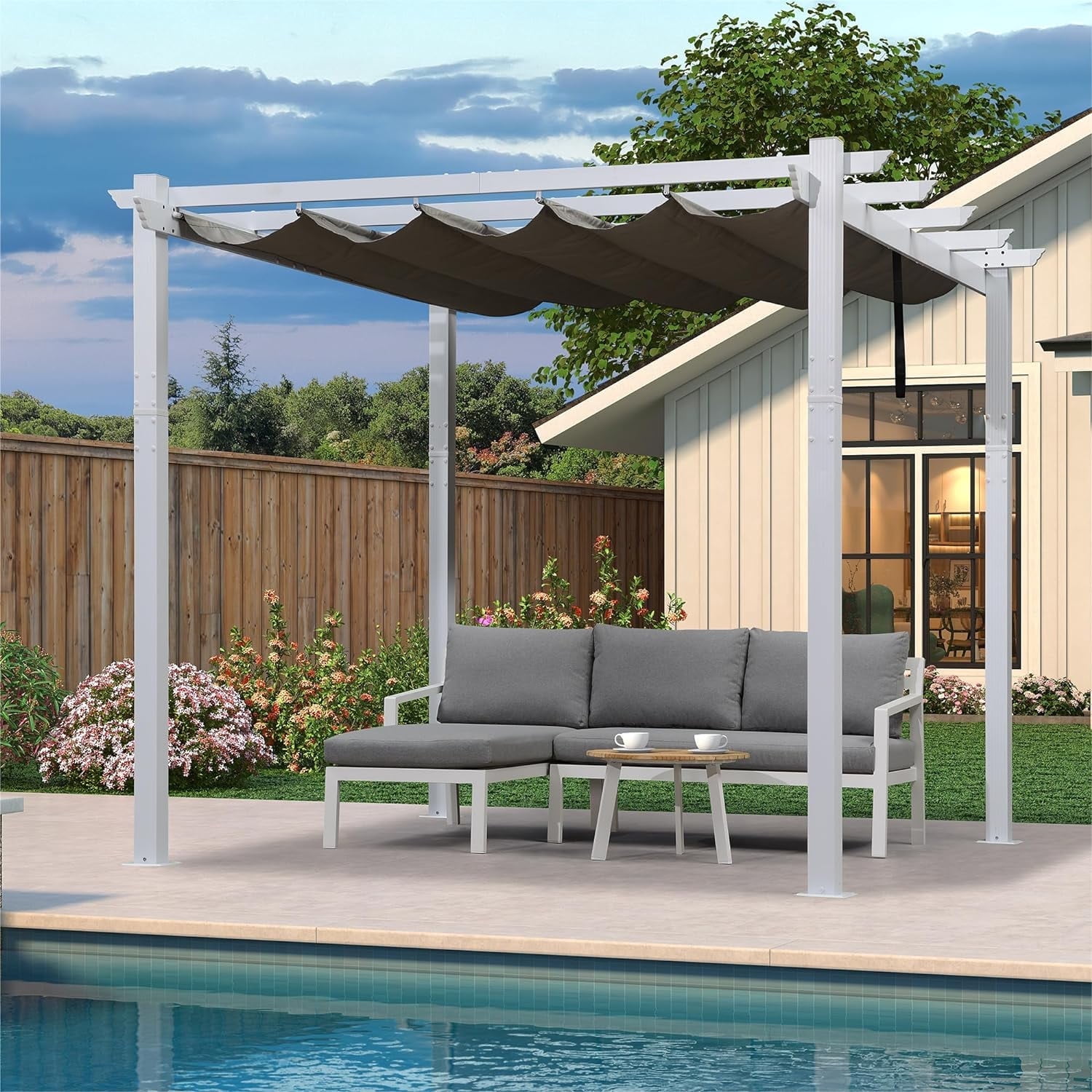 PURPLE LEAF 10' x 10' Outdoor Retractable Pergola Heavy-Duty Aluminum ...