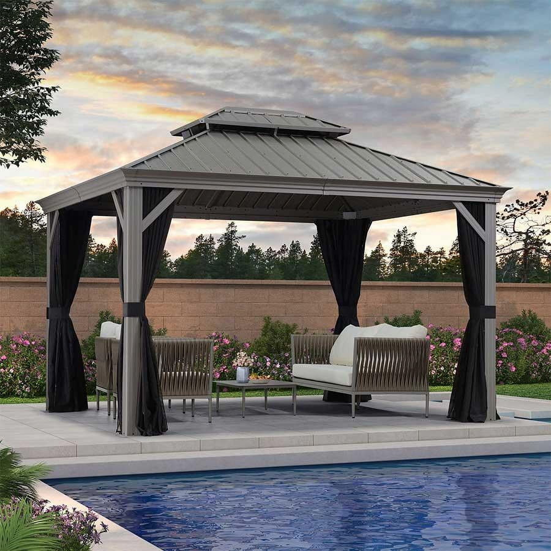Light Gray 10' x 12' Double Roof Aluminum Patio Gazebo