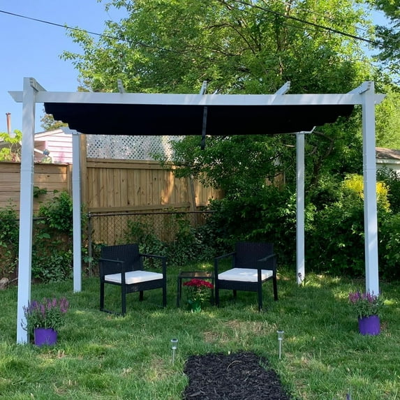 PURPLE LEAF 10' x 12' Outdoor Retractable Pergola Heavy-Duty Aluminum White Pergola with Sun Shade Canopy Patio Modern Shelter for Garden Porch Yard Deck Beach Grape Trellis, Navy Blue