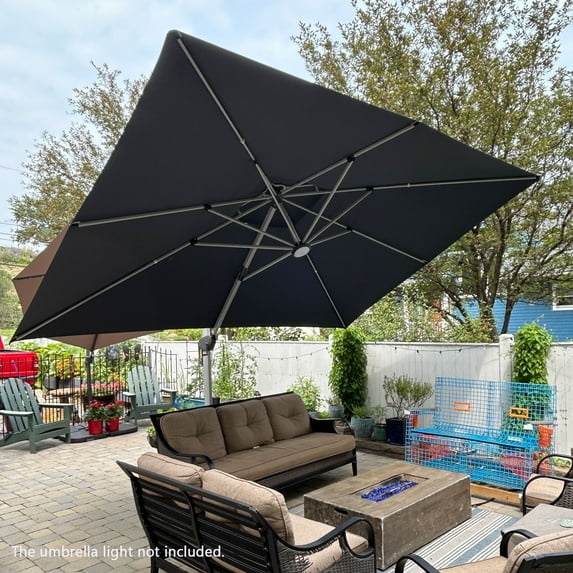 Purple Leaf 10x12ft Outdoor Patio Umbrella - Offset Cantilever Design with 360° Rotation, Gray Rectangle Market Umbrella for Deck, Pool, and Garden