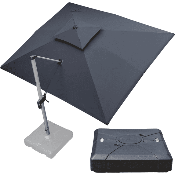 PURPLE LEAF 10 x 12FT Deluxe Rectangular Patio Umbrella with Base, Large Offset Cantilever Umbrella with 360° Rotation, Gray