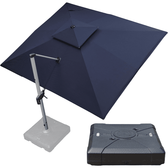 PURPLE LEAF 10 x 12FT Deluxe Rectangular Patio Umbrella with Base, Large Offset Cantilever Umbrella with 360° Rotation, Navy Blue