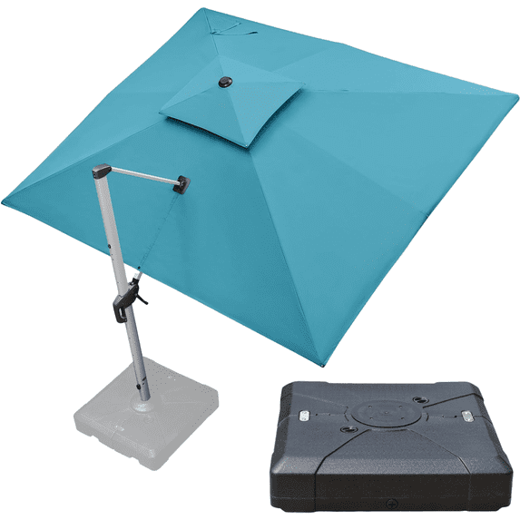 PURPLE LEAF 10 x 12FT Deluxe Rectangular Patio Umbrella with Base, Large Offset Cantilever Umbrella with 360° Rotation, Turquoise Blue