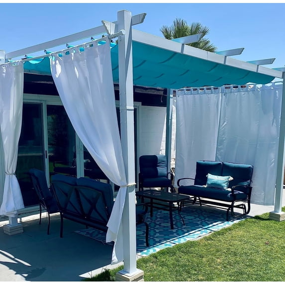 PURPLE LEAF 10' x 13' Outdoor Retractable Pergola Heavy-Duty Aluminum White Pergola with Sun Shade Canopy Patio Modern Shelter for Garden Porch Yard Deck Beach Grape Trellis, Turquoise Blue