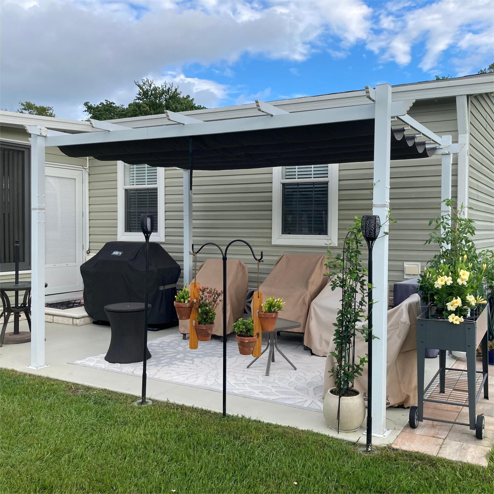 Purple Leaf 13'1" x 9'10" x 8'0" Gray Aluminum Pergola, Adjustable Retractable Sun Shade Canopy