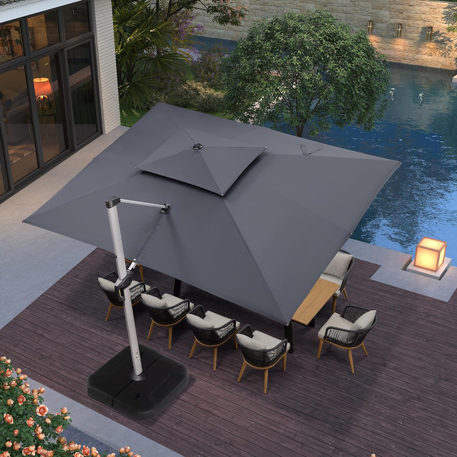 PURPLE LEAF 10 x 13 ft Rectangle Doubletop Vented Patio Umbrella