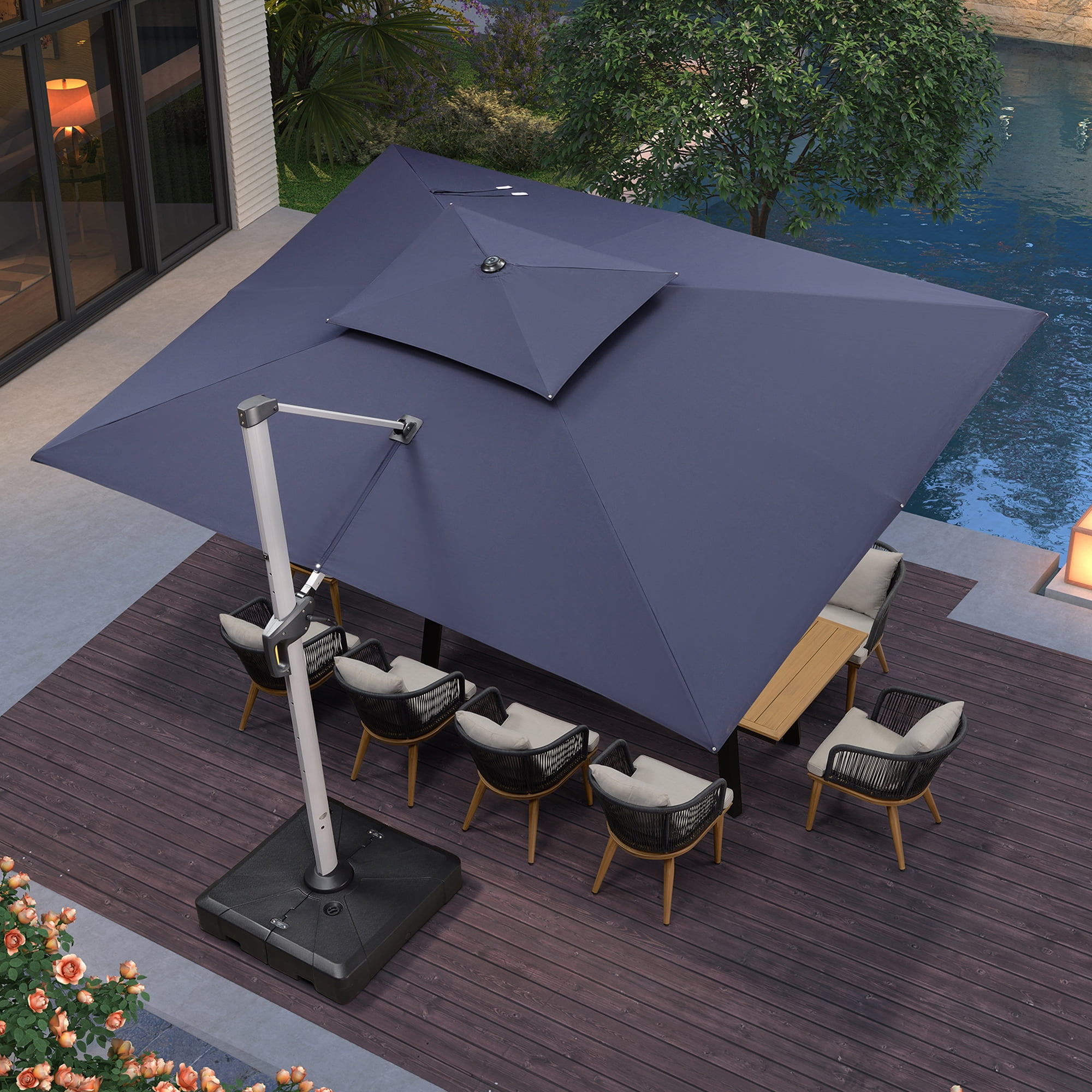 Navy Blue 10' x 13' Outdoor Cantilever Umbrella with Aluminum Base