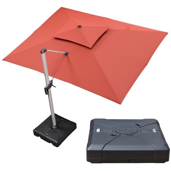 PURPLE LEAF 10 x 13FT Deluxe Rectangular Patio Umbrella with Base, Large Offset Cantilever Umbrella with 360° Rotation, Terra