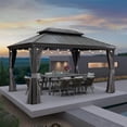 thumbnail image 1 of PURPLE LEAF 10' x 14' Hardtop Gazebo Gray Aluminum Frame Gazebo with Galvanized Steel Double Roof for Patio Lawn and Garden, Light Included, 1 of 13