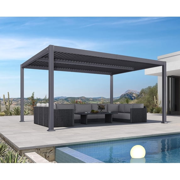 PURPLE LEAF 10'×16' Outdoor Louvered Pergola with Adjustable Hardtop Roof Patio Pergola Deck Garden Yard, Grey