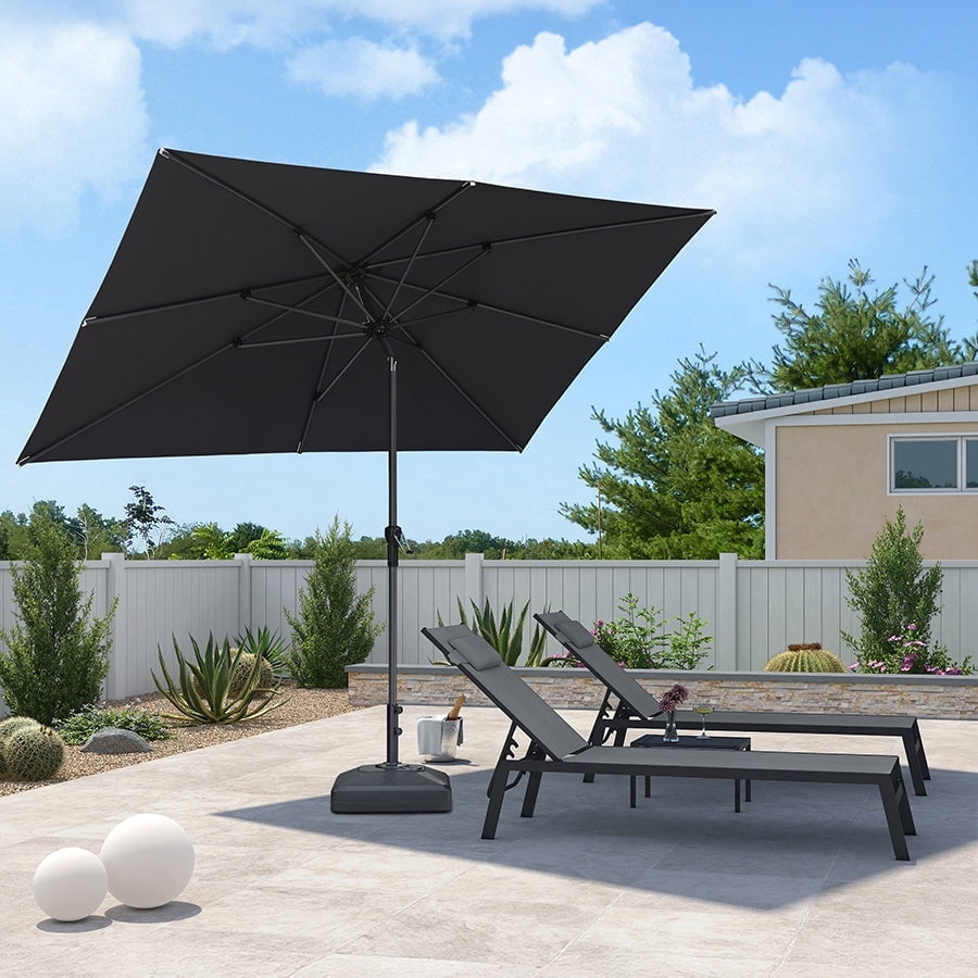 PURPLE LEAF 10' x 6.5' Rectangular Outdoor Table Umbrella with Crank and Tilt, Aluminum Frame Patio Market Sun Umbrella, 8 Sturdy Ribs, Gray