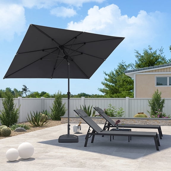 PURPLE LEAF 10' x 6.5' Rectangular Outdoor Table Umbrella with Crank and Tilt, Aluminum Frame Patio Market Sun Umbrella, 8 Sturdy Ribs, Light Gray