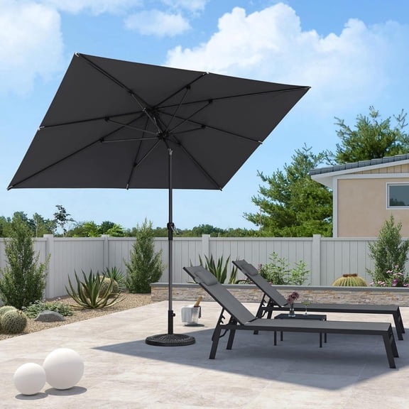 PURPLE LEAF 10' x 6.5' Rectangular Outdoor Table Umbrella with Crank and Tilt, Aluminum Frame Patio Market Sun Umbrella, 8 Sturdy Ribs, Light Gray