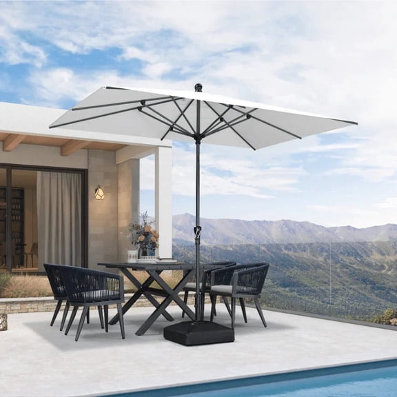 PURPLE LEAF 10' x 6.5' Rectangular Outdoor Table Umbrella with Crank and Tilt, Aluminum Frame Patio Market Sun Umbrella, 8 Sturdy Ribs, White