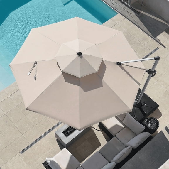 PURPLE LEAF 10FT Deluxe Round Patio Umbrella, Large Offset Cantilever Umbrella with 360° Rotation, Beige