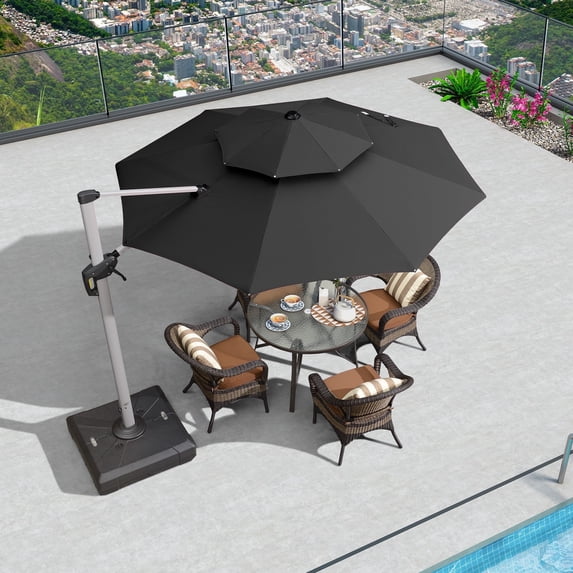 Purple Leaf 10ft Outdoor Patio Umbrella - Offset Cantilever Design with 360° Rotation, Black Round Market Umbrella for Deck, Pool, and Garden