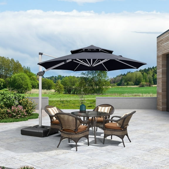 PURPLE LEAF 10FT Deluxe Round Patio Umbrella, Large Offset Cantilever Umbrella with 360° Rotation, Grey