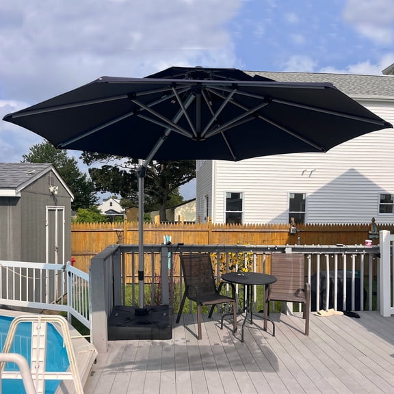 PURPLE LEAF 10FT Deluxe Round Patio Umbrella, Large Offset Cantilever Umbrella with 360° Rotation, Navy Blue