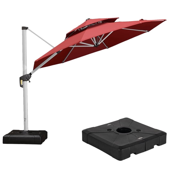 Purple Leaf 10ft Outdoor Patio Umbrella - Offset Cantilever Design with 360° Rotation, Terra Round Market Umbrella for Deck, Pool, and Garden
