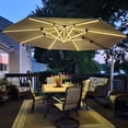 thumbnail image 1 of PURPLE LEAF 10FT Deluxe Round Solar Powered LED Patio Umbrella with Base, Large Offset Cantilever Umbrella with 360° Rotation, Beige, 1 of 15