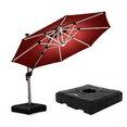 thumbnail image 1 of PURPLE LEAF 10FT Deluxe Round Solar Powered LED Patio Umbrella with Base, Large Offset Cantilever Umbrella with 360° Rotation, Black Red, 1 of 14