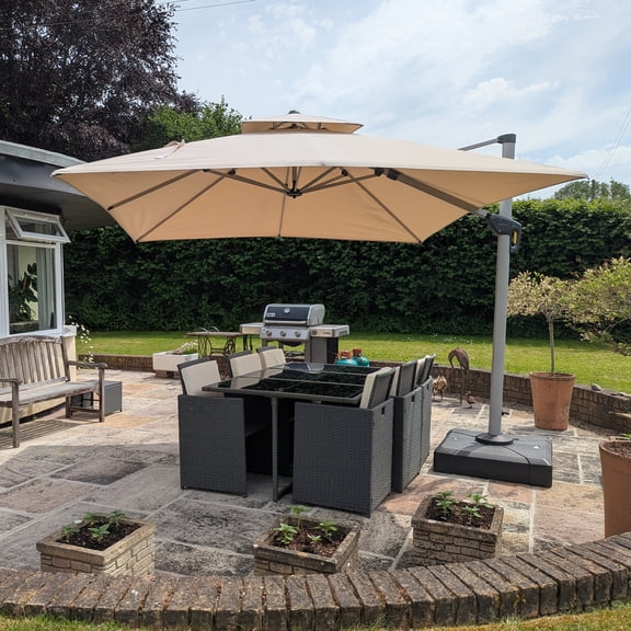 PURPLE LEAF Cantilever Outdoor Umbrella 10' x 10' Large Double Top Square Patio Umbrella, Beige
