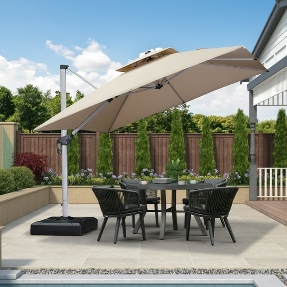 Purple Leaf 10ft Outdoor Patio Umbrella - Offset Cantilever Design with 360° Rotation, Beige Square Market Umbrella for Deck, Pool, and Garden